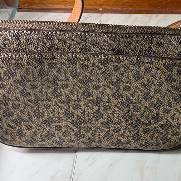 DKNY Brown Monogram Crossbody Bag with Tan Strap - Picture 5 of 5